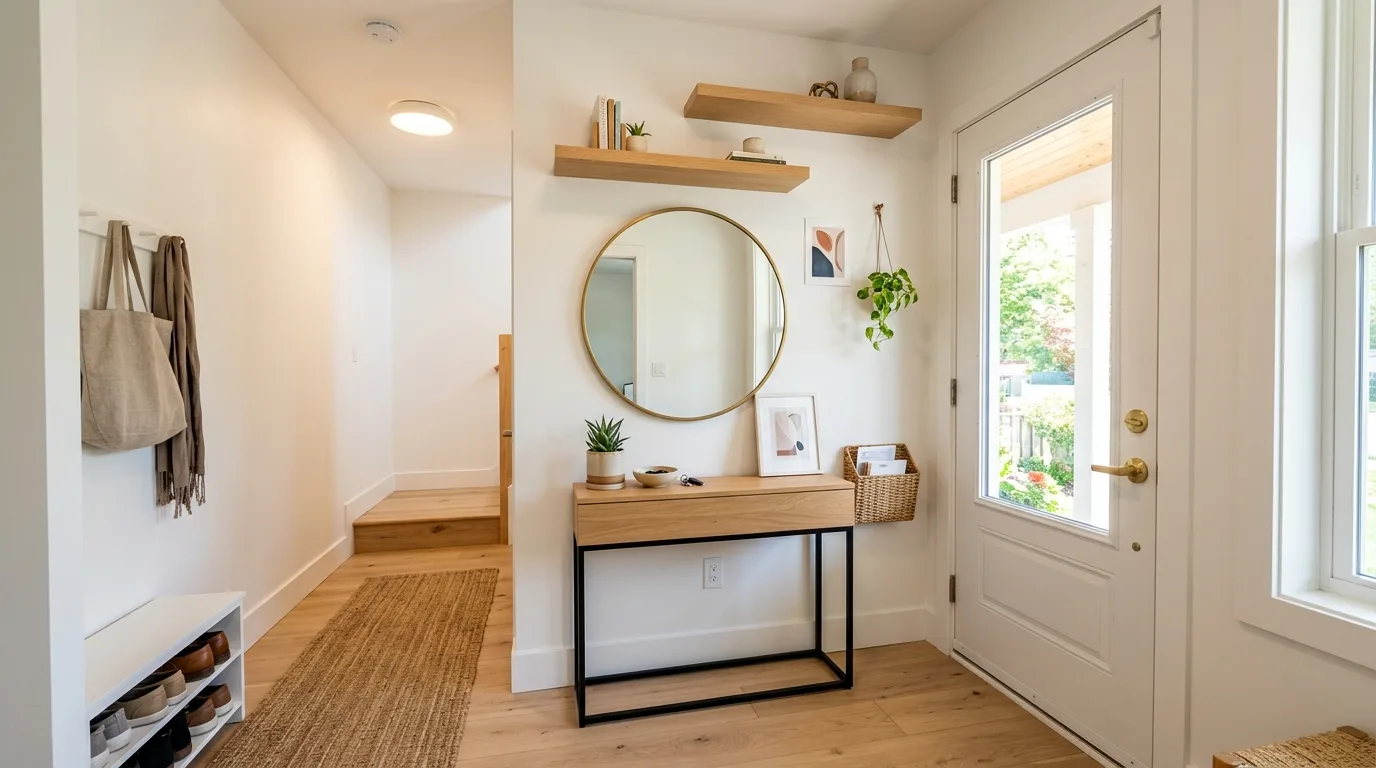 Clever small entryway designed as a welcoming compact entrance.